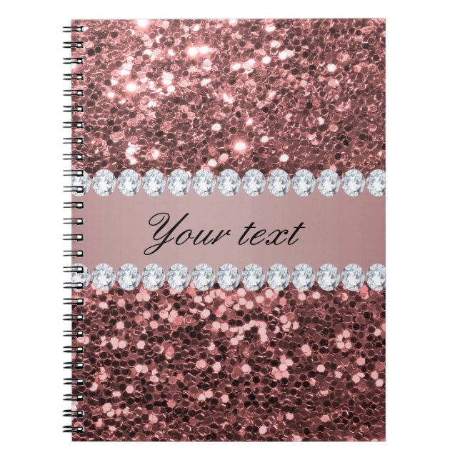 Stort rosa guld- Fauxglitter och diamanter Anteckningsbok (Framsidan)