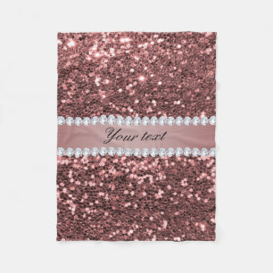 Stort rosa guld- Fauxglitter och diamanter Fleecefilt
