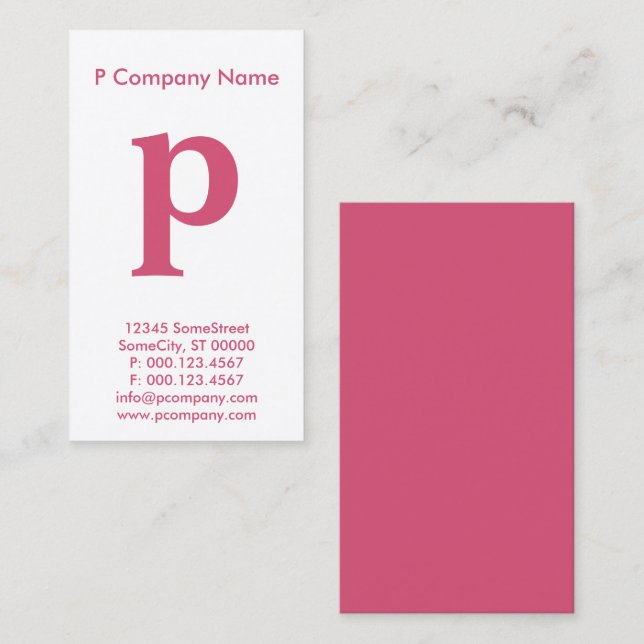 stort rosa monogram visitkort (Fram/baksida)
