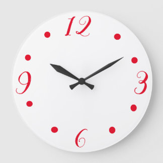 Stort rött numrerar på en vit tar tid på stor klocka