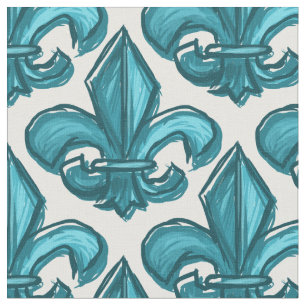 Stort skissa Cyan Fleur De Lis Mönstra mörk Tyg