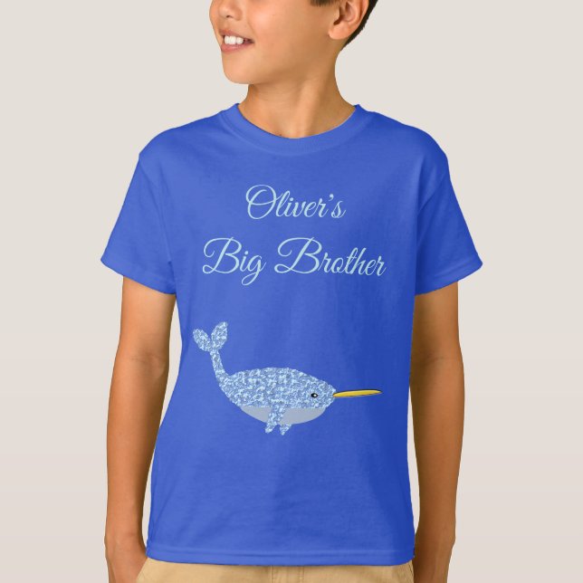 Stort stam för Cute Blue Pojke Narwhal Anpassnings T Shirt (Framsida)