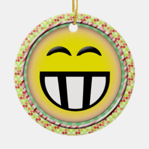 STORT TOOTHY ANSIKTE FÖR EMOTICON JULGRANSPRYDNAD KERAMIK