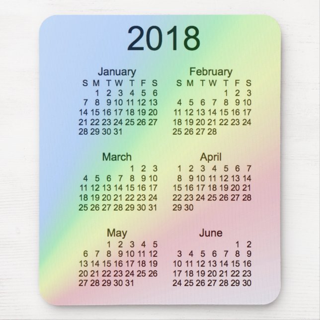 Stort tryck 2018 för regnbåge kalender för 6 månad musmatta (Framsidan)