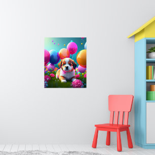 Stort valp med ballonger - söt poster