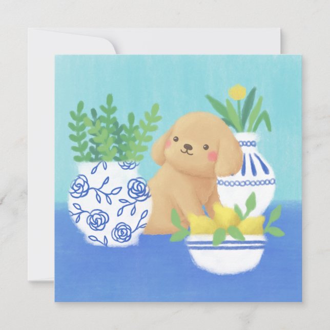 Stort valp med växter, citroner och blommor inbjudningar (Framsida)