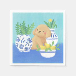 Stort valp med växter, citroner och blommor pappersservett