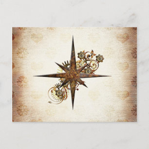 Stort vykort för Steampunk Compass Star-kort