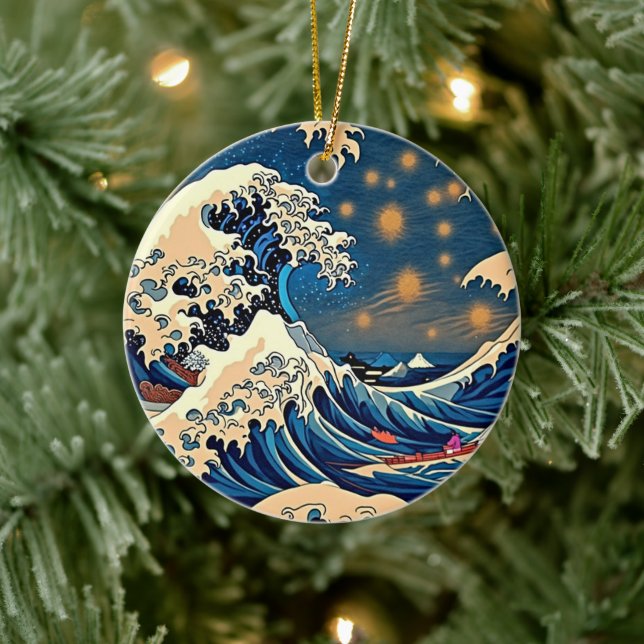 Storvåg Hokusai-konstprydnad Julgransprydnad Keramik (Träd)