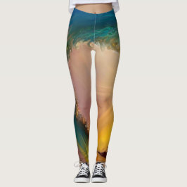 Storvåg med solnedgång och abstrakt snurrar leggings