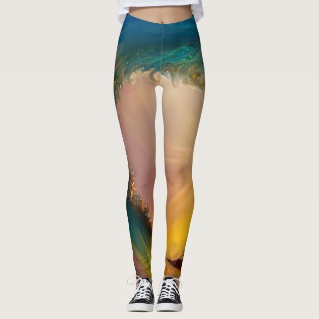 Storvåg med solnedgång och abstrakt snurrar leggings (Framsida)