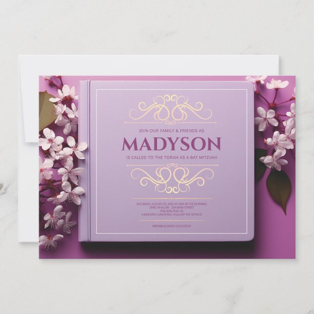 Story Bok Cover Lavender Bat mitzvah Party Inbjudningar (Framsida)