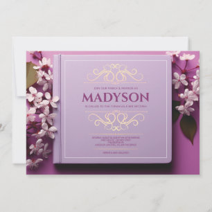 Story Bok Cover Lavender Bat mitzvah Party Inbjudningar