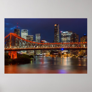 Story bridge dusk Brisbane City skyline Australien Poster