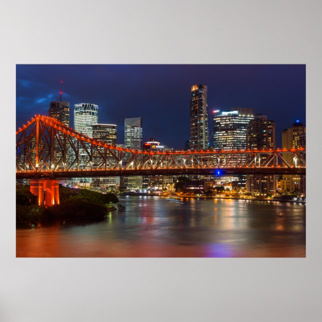 Story bridge dusk Brisbane City skyline Australien Poster (Framsidan)