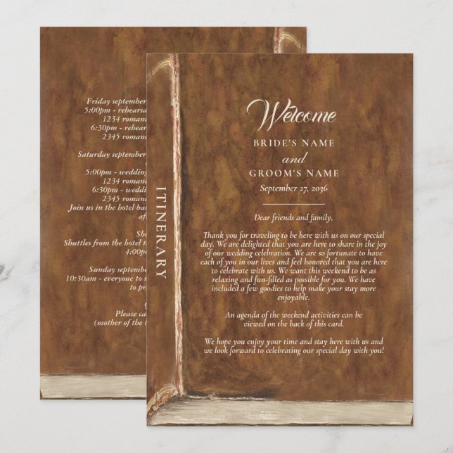 Story Fairytale Library Book Wedding Itinerary Program (Fram/baksida)