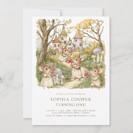 Storybook Animals Vattenfärg 1:a födelsedagen Inbjudningar