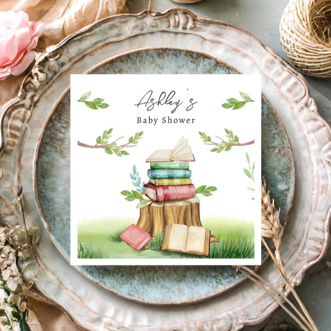 Storybook Baby Shower Bok Bokar Nytt kapitel Pappersservett (Skapare uppladdad)