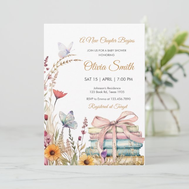 Storybook Baby Shower för vattenfärg-Blommigt Inbjudningar (Stående Fram)