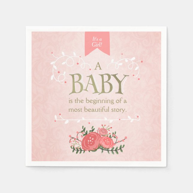 Storybook Baby Shower Pappersservett Rosa Girl Gir (Framsidan)