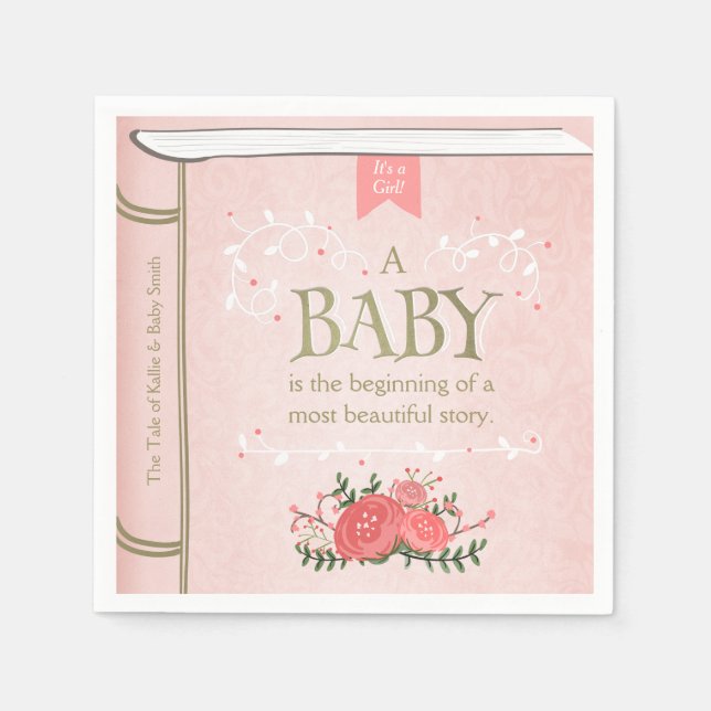 Storybook Baby Shower Pappersservett Rosa Girl Gir (Framsidan)