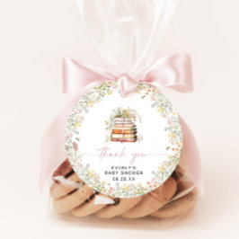 Storybook Baby Shower Round Favor Wildblommor Rosa Gåvor Etiketter