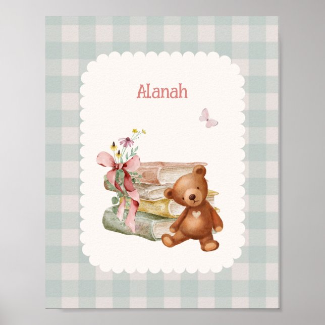 Storybook Bear Vintage Nursery Personalize Namn Poster (Framsidan)
