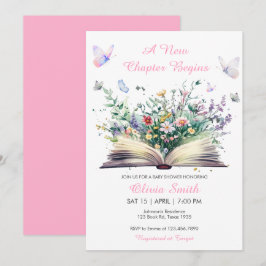 Storybook Blommigt Rosa A New Chapter Baby Shower Inbjudningar