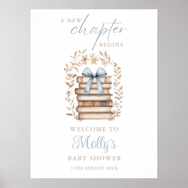 Storybook Blue Bow Baby Shower Welcome Sign Poster (Framsidan)
