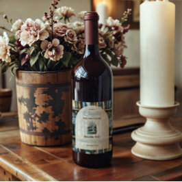 Storybook Blue Boy Library Book Baby Shower Vinflaska Etikett