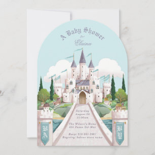 Storybook Castle Illustrated Blue Baby Shower Inbjudningar