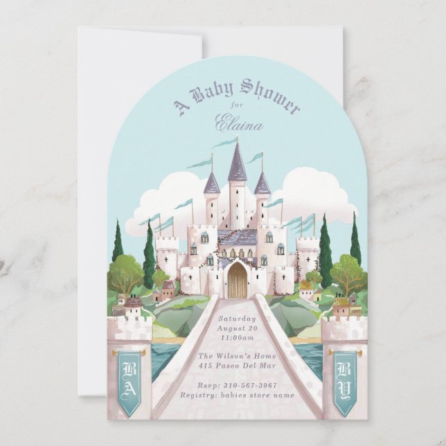 Storybook Castle Illustrated Blue Baby Shower Inbjudningar (Framsida)