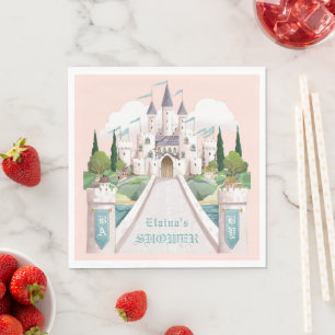 Storybook Castle Illustrated Rosa Baby Shower Pappersservett