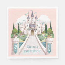Storybook Castle Illustrated Rosa Baby Shower Pappersservett