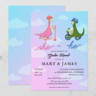Storybook Cute Dinosaurs Gender Reveal Party Inbjudningar