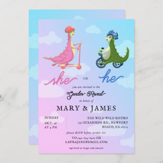 Storybook Cute Dinosaurs Gender Reveal Party Inbjudningar