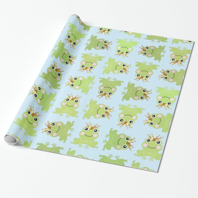 Storybook Fairy Tale Frog Prince Baby Shower Blue Presentpapper (Utrullad)