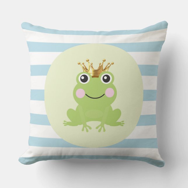 Storybook Fairy Tale Frog Prince Blue Rand Kudde (Framsida)