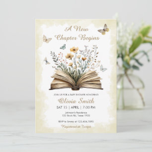 Storybook Gender Neutral A New Chapter Baby Shower Inbjudningar