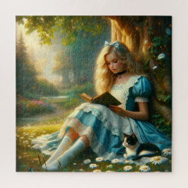 Storybook Girl Reading in an Enchanted Forest Pussel