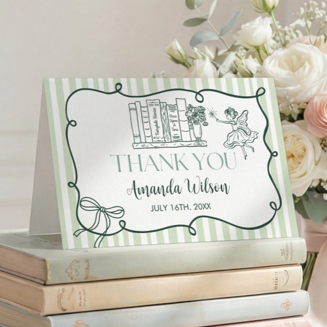 Storybook Green Thank You Card Tack Kort (Skapare uppladdad)
