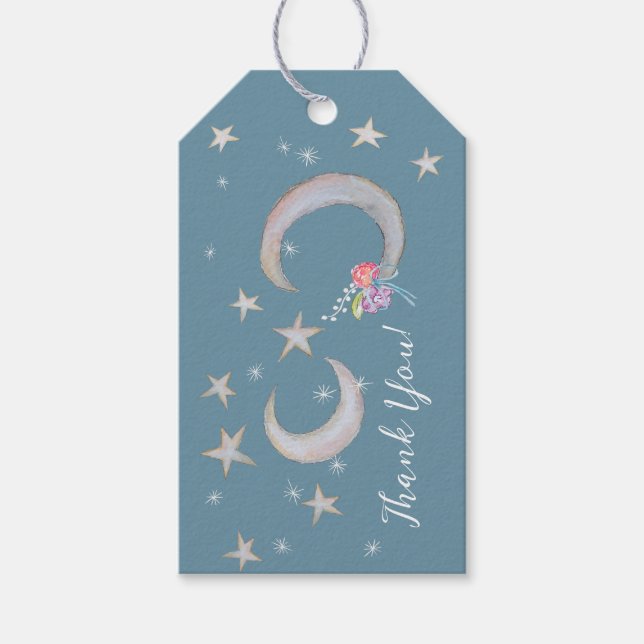 Storybook Måne Star Flowers Tack Baby Shower Presentetikett (Framsidan)