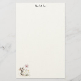 Storybook Mouse Picking a Pink Wildflower Brevpapper