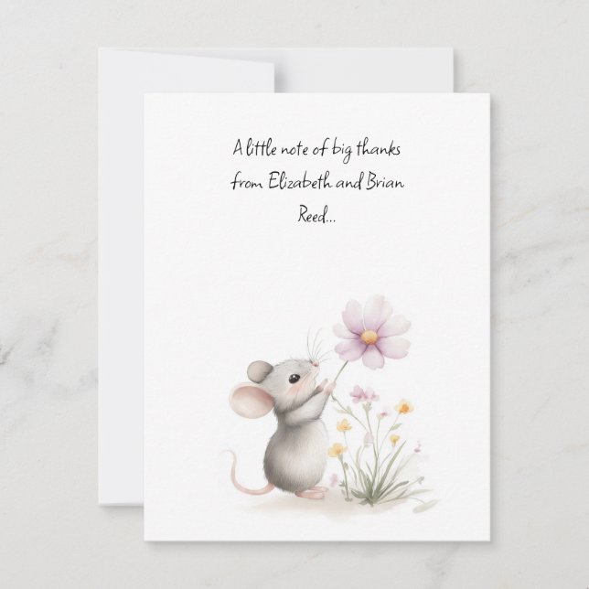 Storybook Mouse Picking a Pink Wildflower Tack Kort (Framsida)