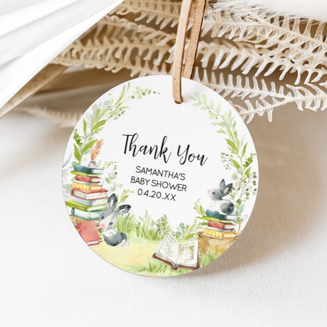 Storybook New Chapter Baby Shower Round Gåvor Etiketter (Storybook Baby Shower Favor Tags)