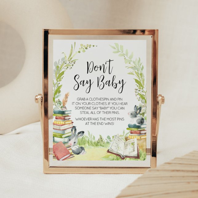 Storybook New Chapter Baby Shower Säg inte Baby Poster (Vintage Storybook Rabbit Baby Shower Don't Say Baby Sign)