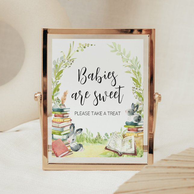 Storybook New Chapter Baby Shower Spädbarn är Swee Poster (Vintage Storybook Rabbit Baby Shower Babies are Sweet Sign)