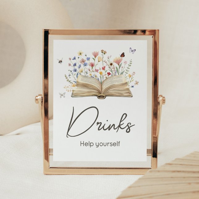 Storybook New Chapter Begins Baby Shower Drinks Poster (New Chapter Begins Storybook Baby Shower Drinks Sign)