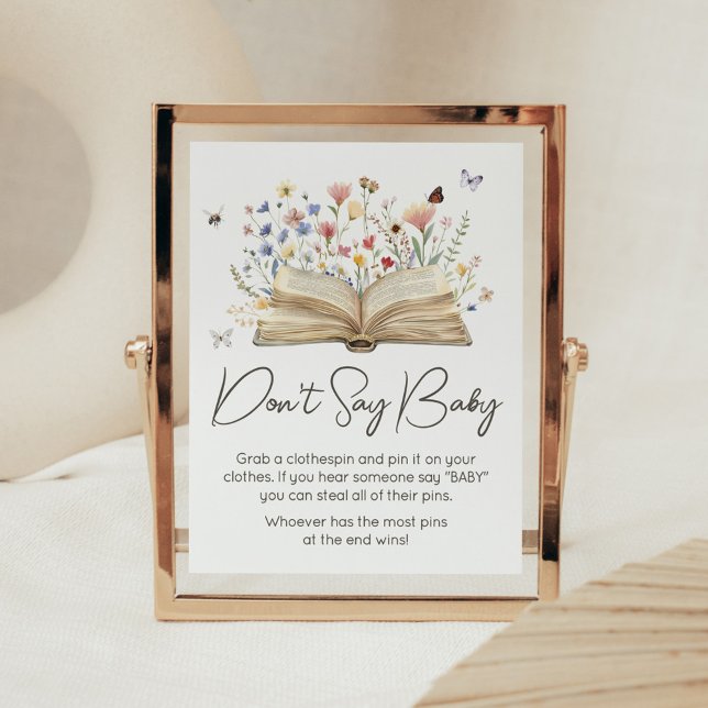 Storybook New Chapter Begins säger inte Baby Poster (New Chapter Begins Storybook Baby Shower Don't Say Baby Sign)