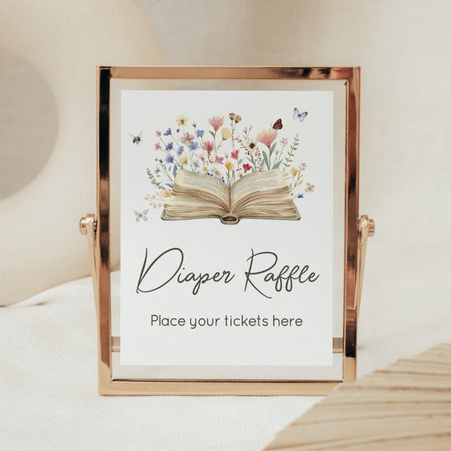 Storybook New Chapter börjar bli Diaper Raffle Poster (New Chapter Begins Storybook Baby Shower Diaper Raffle Sign)